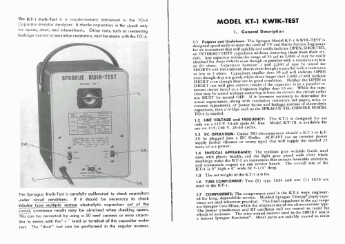 KT-1 Kwik-Test Capacitor Checker; Sprague Electric (ID = 1393808) Equipment