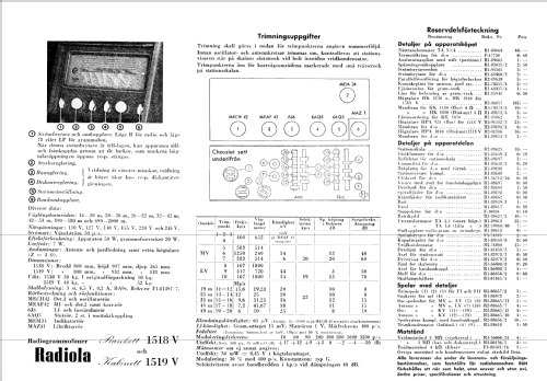 Radiola Bankett 1518V; SR, Svenska (ID = 340842) Radio