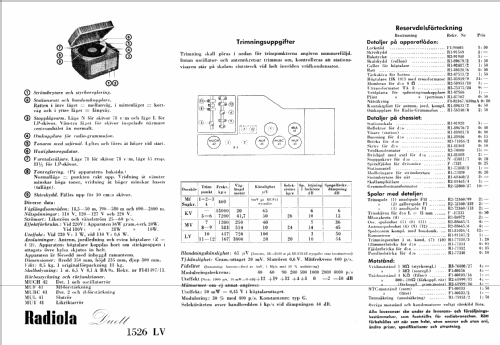 Radiola Duett 1526LV; SR, Svenska (ID = 341804) Radio