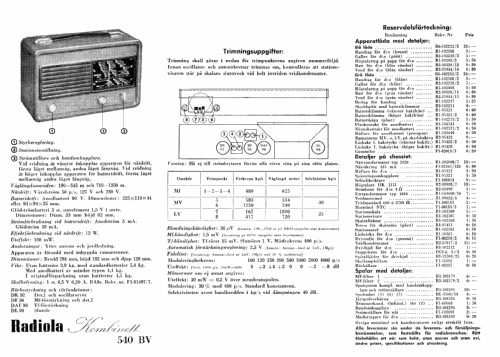 Radiola Kombinett 540BV; SR, Svenska (ID = 343837) Radio