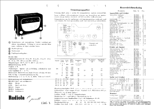 Radiola Operett 1505V; SR, Svenska (ID = 246753) Radio