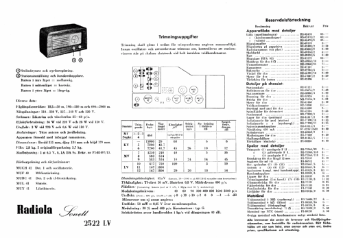 Radiola Sonett 2522LV; SR, Svenska (ID = 341340) Radio