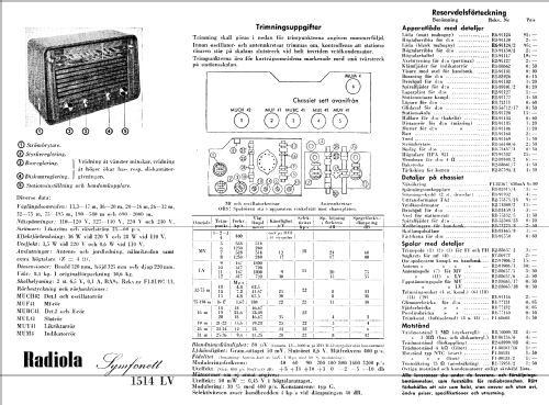 Radiola Symfonett 1514LV; SR, Svenska (ID = 270795) Radio