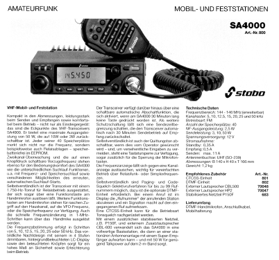 VHF- Mobil- und Feststation SA 4000 Art.-Nr.800; Stabo; Hildesheim (ID = 1760468) Amat TRX