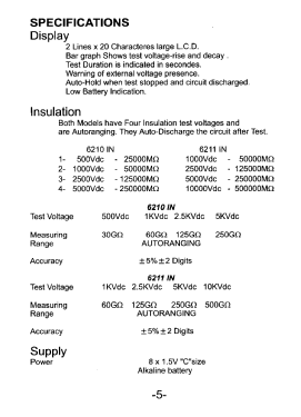 Digital Insulation Tester 6210 IN; Standard Electric (ID = 2895701) Equipment