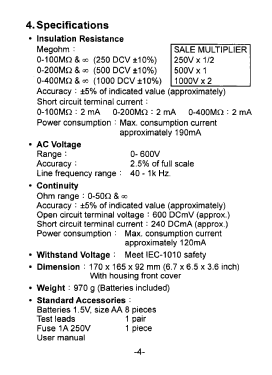 Insulation Tester 1800 IN; Standard Electric (ID = 2895619) Equipment