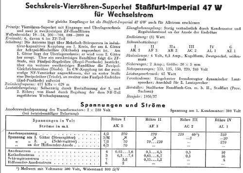 Imperial W47 ; Stassfurter Licht- (ID = 1642824) Radio