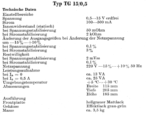 Transistor-Gleichspannungsregler TG15/0,5; Statron, VEB Ostd.; (ID = 1598387) Ausrüstung