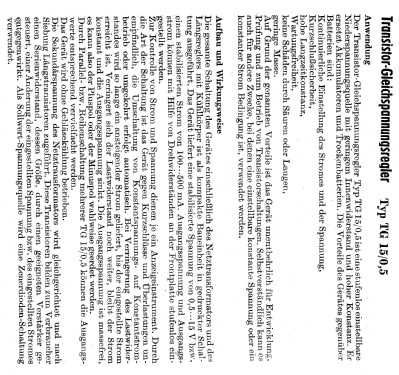 Transistor-Gleichspannungsregler TG15/0,5; Statron, VEB Ostd.; (ID = 1598388) Ausrüstung