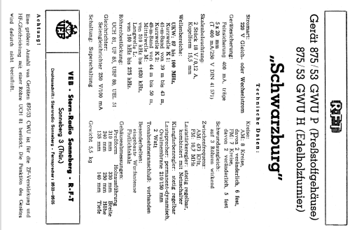 Schwarzburg 875/53GWU; Stern-Radio (ID = 829510) Radio