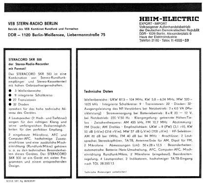 Steracord SKR 500; Stern-Radio Berlin, (ID = 2564249) Radio