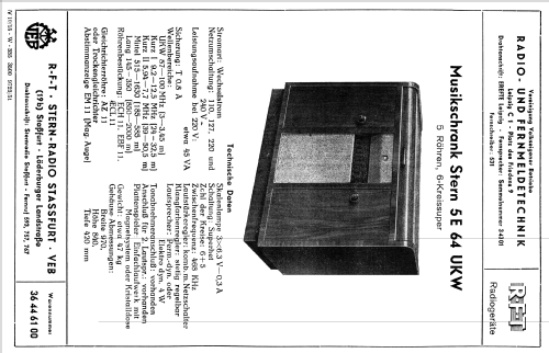 RFT-Musikschrank 5E64 UKW; Stern-Radio Staßfurt (ID = 2080376) Radio