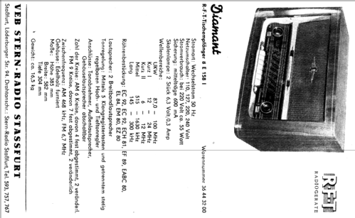 Diamant 8E158 I; Stern-Radio Staßfurt (ID = 1473993) Radio