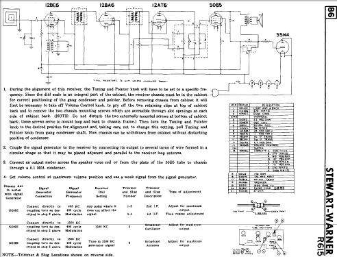 R-615 Radio Stewart Warner; Ontario, build 1949 ?, 1 schematics