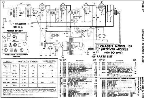 109 series chassis; Stewart Warner Corp. (ID = 495948) Radio