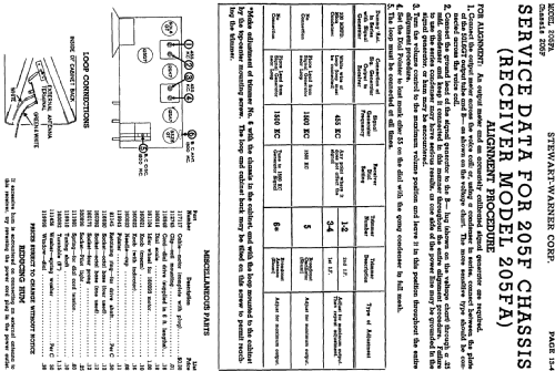 205FA Ch= 205F; Stewart Warner Corp. (ID = 541265) Radio