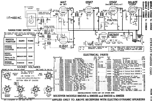 206DZS Ch= 206DS; Stewart Warner Corp. (ID = 542237) Radio