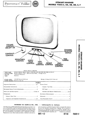 9202-DA; Stewart Warner Corp. (ID = 3017401) Televisore