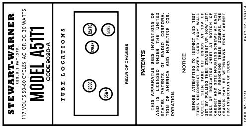 A51T1 Ch= 9020-A; Stewart Warner Corp. (ID = 3102867) Radio