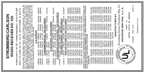520 Series ; Stromberg-Carlson Co (ID = 3048619) Radio