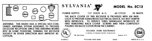 5C13 Ch= 631-3; Sylvania Hygrade, (ID = 3070852) Radio