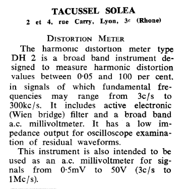 Distortion Meter DH 2; Tacussel Solea; Lyon (ID = 2810180) Equipment