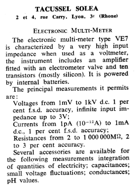 Electronic Multi Meter VE7; Tacussel Solea; Lyon (ID = 2810183) Equipment