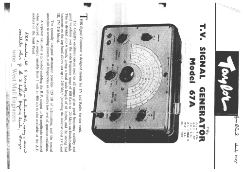 AF/RF Signal Generator 67A; Taylor Electrical (ID = 2269100) Equipment