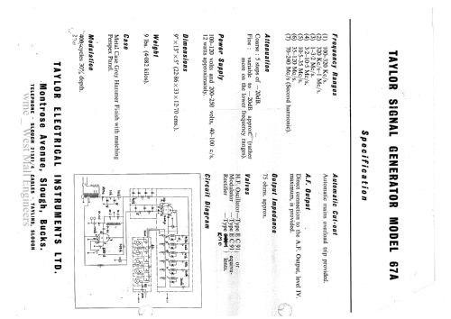 AF/RF Signal Generator 67A; Taylor Electrical (ID = 2269101) Ausrüstung