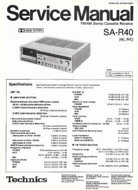 FM/AM Stereo Cassette Receiver SA-R40; Technics brand (ID = 2810909) Radio