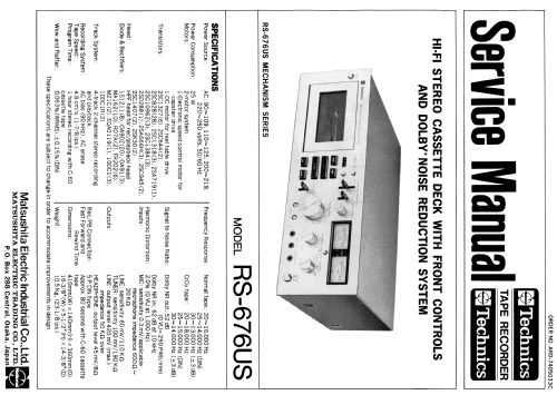 Stereo Cassette Deck RS-676US; Technics brand (ID = 2313498) R-Player