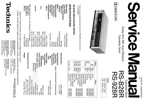 Stereo Cassette Deck RS-B28R; Technics brand (ID = 1555672) Reg-Riprod