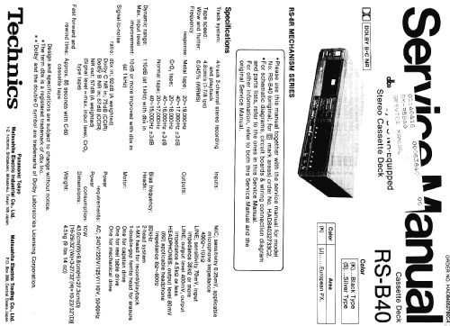 Stereo Cassette Deck RS-B40; Technics brand (ID = 1435284) Ton-Bild