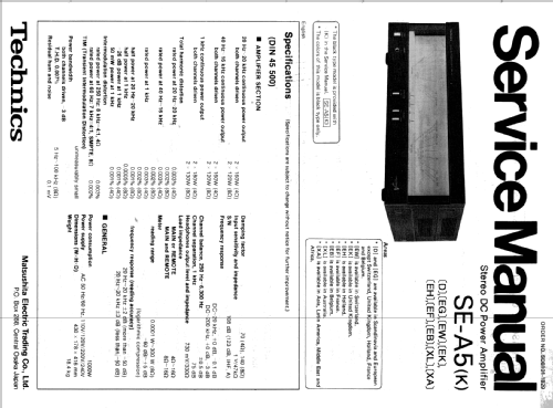 Stereo DC Power Amplifier SE-A5; Technics brand (ID = 1681097) Ampl/Mixer