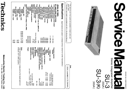 Stereo Integrated Amplifier SU-3; Technics brand (ID = 1803653) Ampl/Mixer