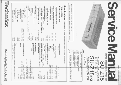 Stereo Integrated Amplifier SU-Z15; Technics brand (ID = 1103005) Ampl/Mixer