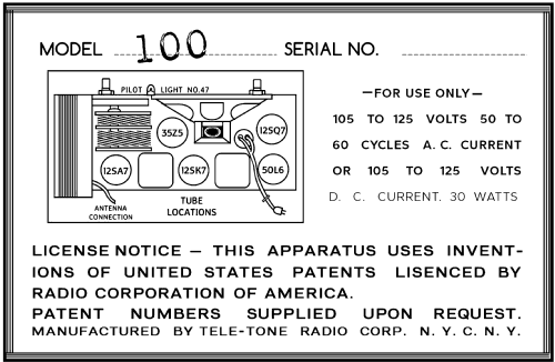 100 Ch= A late; Tele-Tone Radio Corp (ID = 3026118) Radio