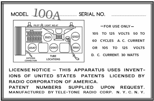 100A Ch= A late; Tele-Tone Radio Corp (ID = 3050416) Radio