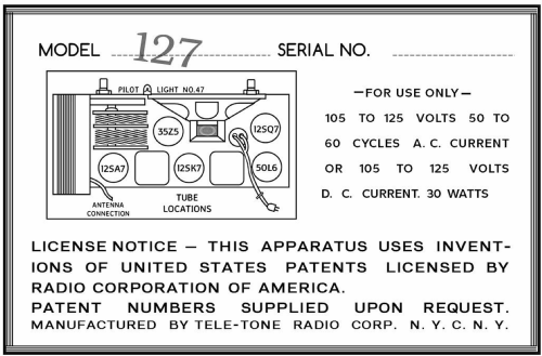 127 Ch= A; Tele-Tone Radio Corp (ID = 3050425) Radio