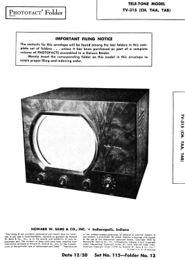 TV-315 Ch= TAA & TAB; Tele-Tone Radio Corp (ID = 2799614) Televisión