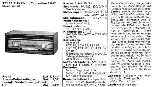 Concertino Steuergerät 2380; Telefunken (ID = 3103975) Radio