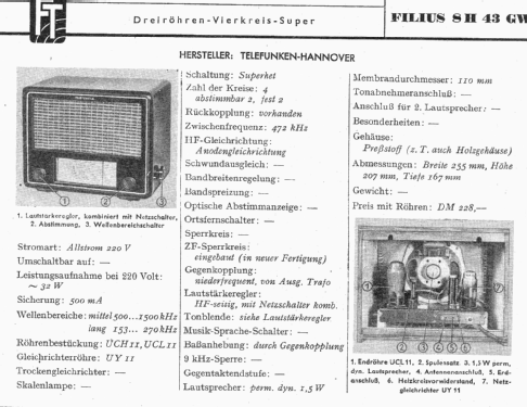 Filius 8H43GW; Telefunken (ID = 1183395) Radio