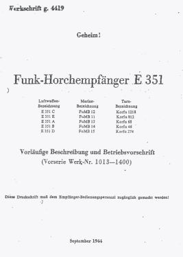 Funk-Horchempfänger E351 A, B, C, D, E ; Telefunken (ID = 2920131) Mil Re