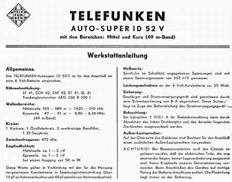 ID52V; Telefunken (ID = 2281624) Car Radio