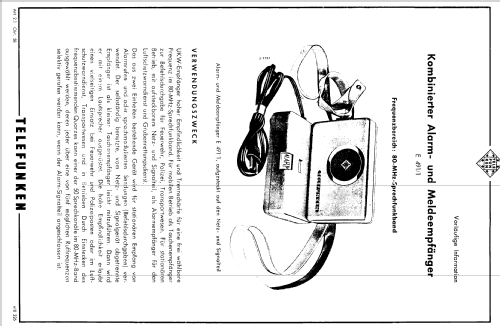 Kombinierter Alarm und Meldeempfänger E 491/1; Telefunken (ID = 1353917) Commercial Re