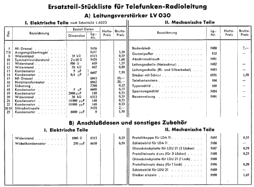 Radioleitungs-Verstärker LV 030; Telefunken (ID = 1768808) Ampl/Mixer