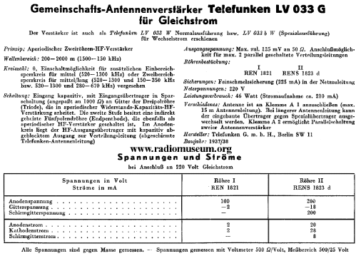 Gemeinschafts-Antennenverstärker LV033 G; Telefunken (ID = 37546) RF-Ampl.