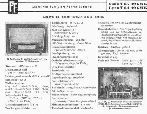 Lyra 6449GWK ; Telefunken (ID = 1177299) Radio