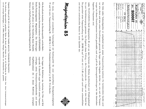 Magnetophon 85KL; Telefunken (ID = 967887) Enrég.-R