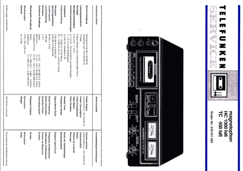 magnetophon HC1000 hifi; Telefunken (ID = 675711) R-Player